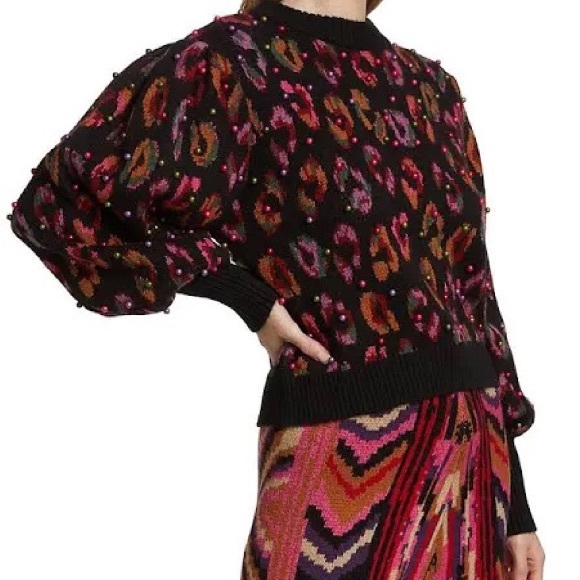FARM RIO Beaded Leopard Pattern Beaded Sweater, size small - Picture 4 of 13